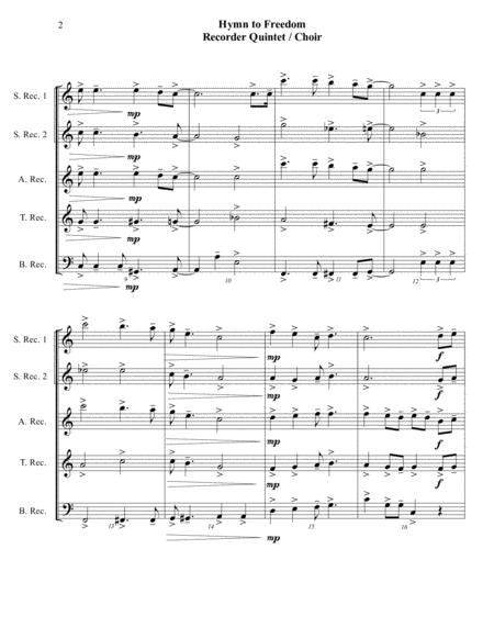 Hymn To Freedom Recorder Quintet Ssatb Or Choir Intermediate Page 2