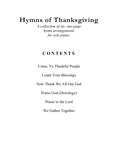 Hymns Of Thanksgiving A Collection Of One Page Hymns For Solo Piano Page 2