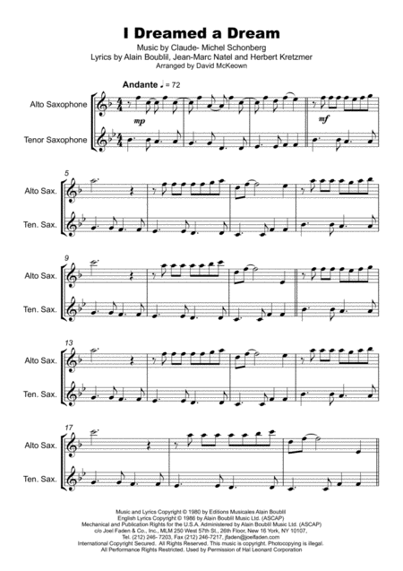 I Dreamed A Dream Duet For Alto And Tenor Saxophone Page 2