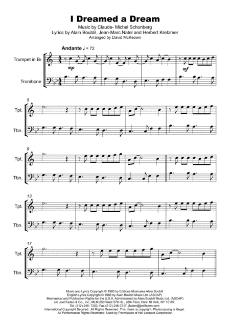 I Dreamed A Dream Duet For Trumpet And Trombone Page 2