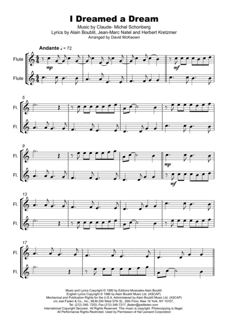 I Dreamed A Dream Duet For Two Flutes Page 2