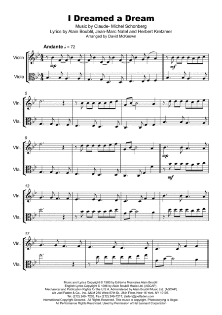 I Dreamed A Dream Duet For Violin And Viola Page 2