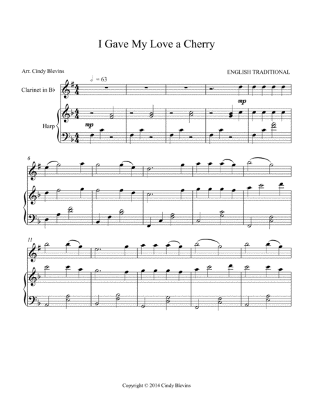 I Gave My Love A Cherry Arranged For Harp And Bb Clarinet Page 2