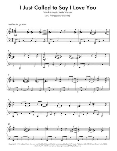 I Just Called To Say I Love You Intermediate Piano Page 2