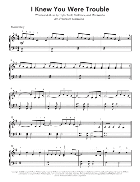 I Knew You Were Trouble Easy Piano Page 2