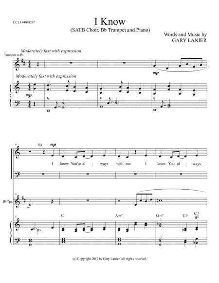 I Know Satb Choir Bb Trumpet And Piano Page 2