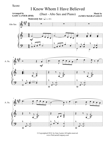 I Know Whom I Have Believed Duet Alto Sax Piano With Score Part Page 2