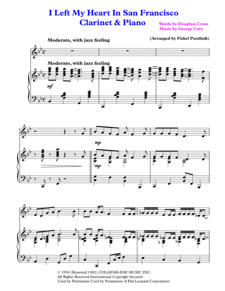 I Left My Heart In San Francisco For Clarinet And Piano Jazz Pop Version Page 2