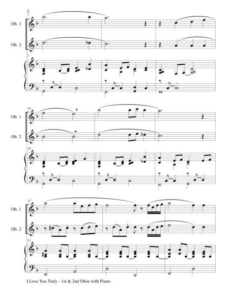 I Love You Truly Trio Oboe 1 Oboe 2 Piano With Score And Parts Page 2