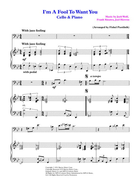 I M A Fool To Want You For Cello And Piano Page 2