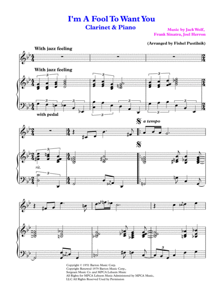 I M A Fool To Want You For Clarinet And Piano Page 2