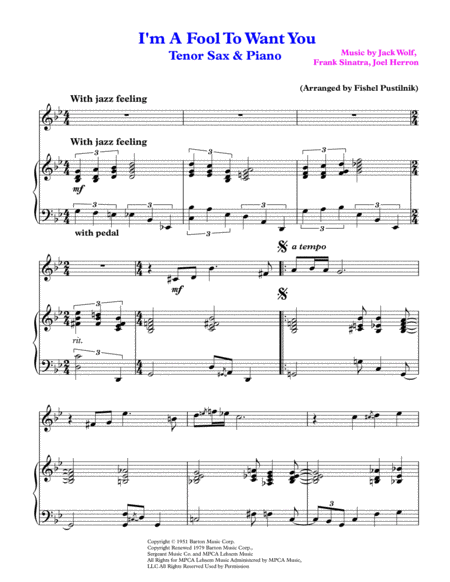 I M A Fool To Want You For Tenor Sax And Piano Page 2