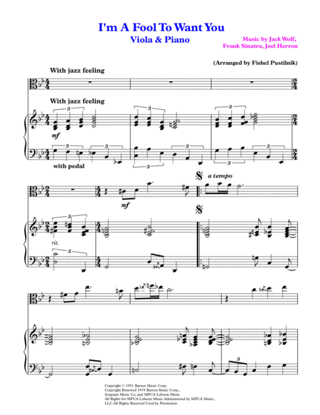 I M A Fool To Want You For Viola And Piano Page 2