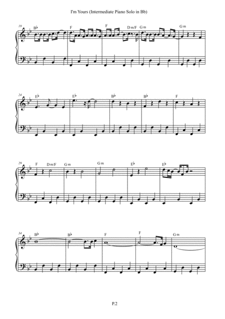 I M Yours Intermediate Piano Solo In Bb Key With Chords Page 2