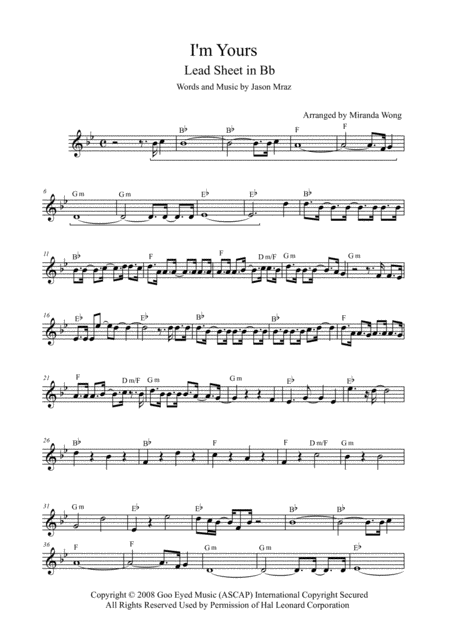 I M Yours Lead Sheet In Bb Key With Chords Page 2