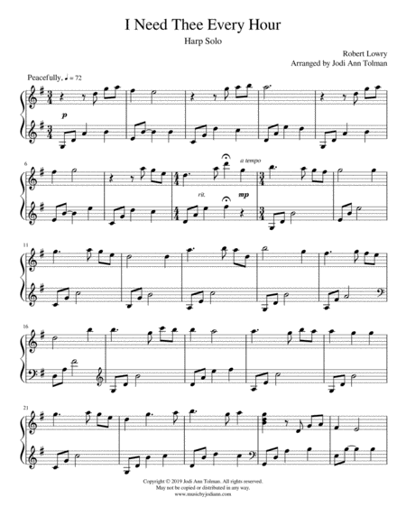 I Need Thee Every Hour Harp Solo Page 2