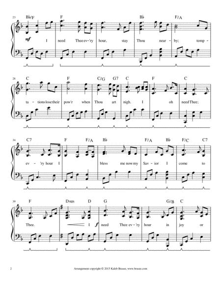 I Need Thee Every Hour Piano Solo With Lyrics And Chords Page 2