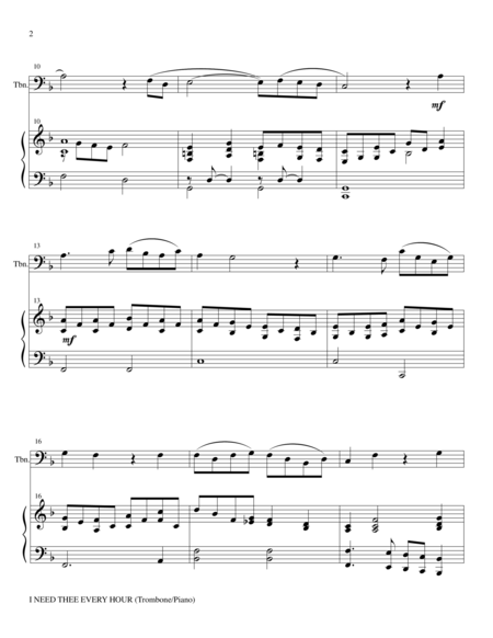 I Need Thee Every Hour Trombone Solo With Piano And Trombone Part Page 2