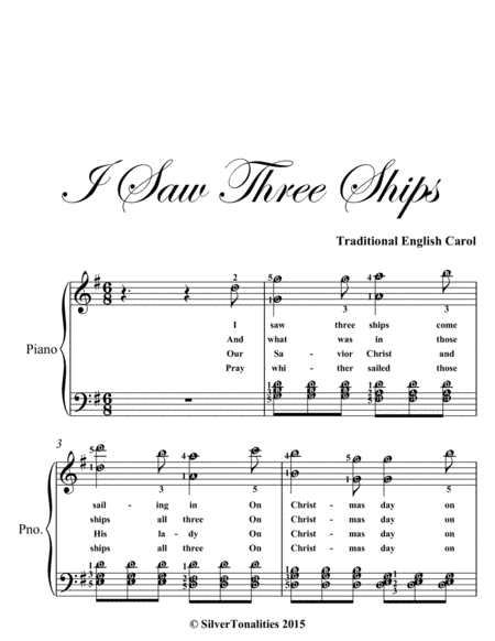 I Saw Three Ships Easy Intermediate Piano Sheet Music Page 2