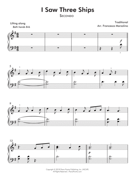 I Saw Three Ships Easy Piano Duet Page 2