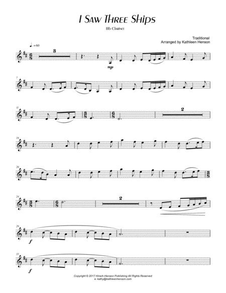 I Saw Three Ships For Solo Clarinet With Piano Accompaniment Page 2