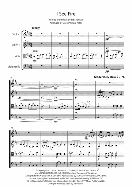 I See Fire By Ed Sheeran From The Hobbit The Desolation Of Smaug String Quartet Page 2