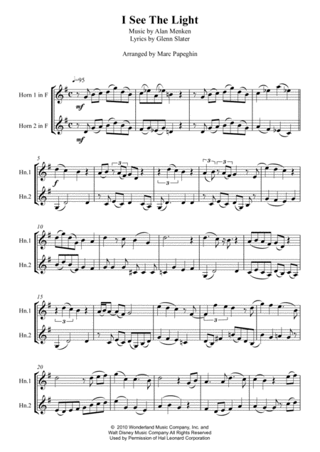 I See The Light From Tangled French Horn Duet Page 2