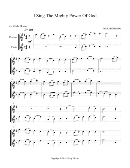 I Sing The Mighty Power Of God For Clarinet And Violin Page 2