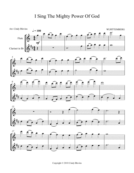 I Sing The Mighty Power Of God For Flute And Clarinet Page 2