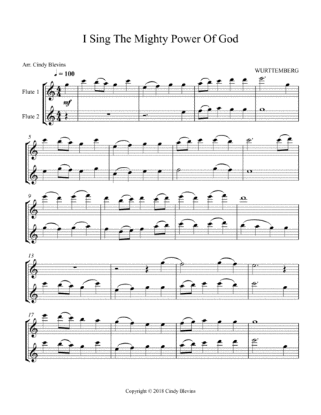 I Sing The Mighty Power Of God For Flute Duet Page 2