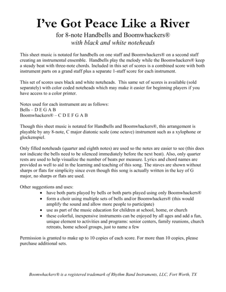 I Ve Got Peace Like A River For 8 Note Bells And Boomwhackers With Black And White Notes Page 2