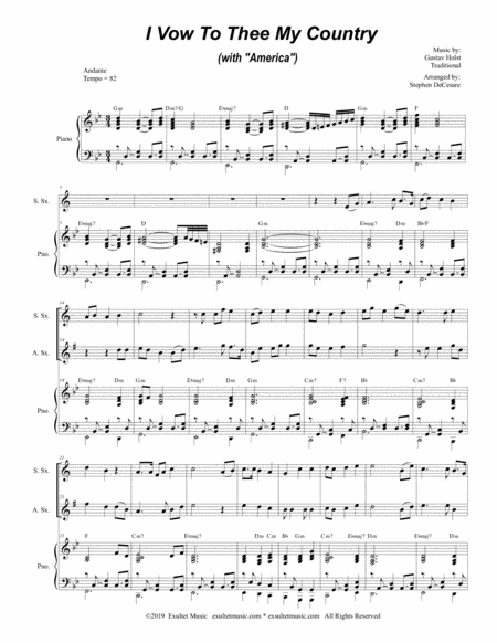 I Vow To Thee My Country With America Duet For Soprano Alto Saxophone Page 2