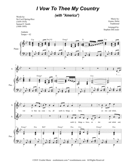 I Vow To Thee My Country With America For 2 Part Choir Sa Page 2