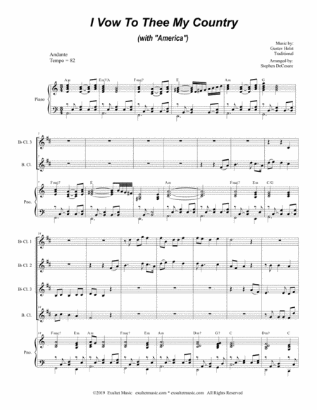 I Vow To Thee My Country With America For Clarinet Choir And Piano Page 2