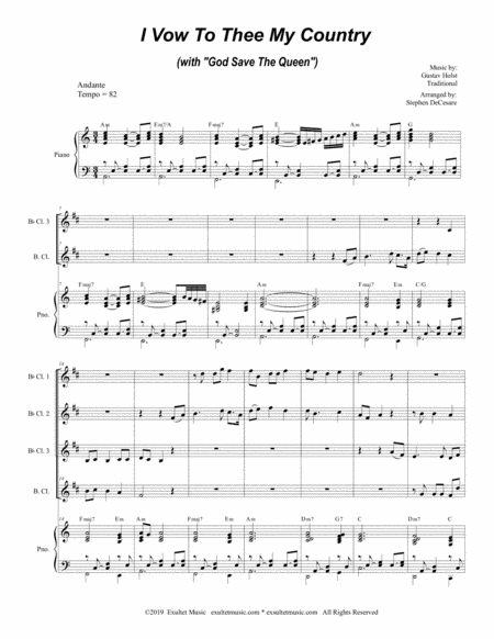 I Vow To Thee My Country With God Save The Queen For Clarinet Choir And Piano Page 2