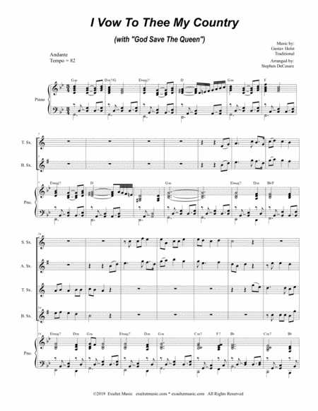 I Vow To Thee My Country With God Save The Queen For Saxophone Quartet And Piano Page 2