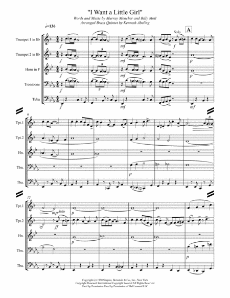 I Want A Little Girl For Brass Quintet Page 2