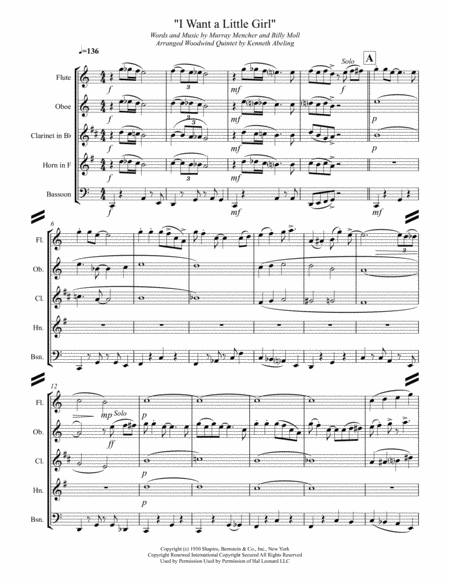 I Want A Little Girl For Woodwind Quintet Page 2