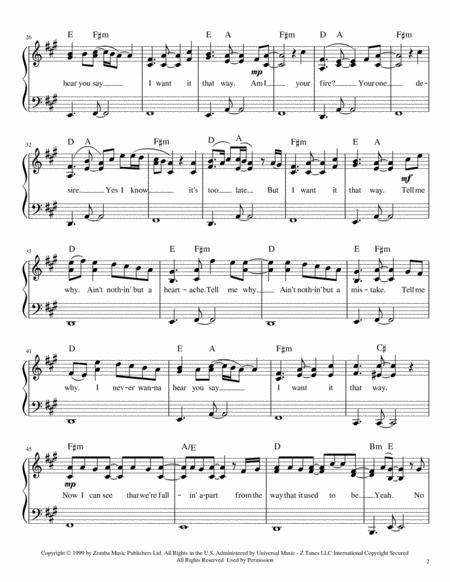 I Want It That Way Intermediate Piano Page 2