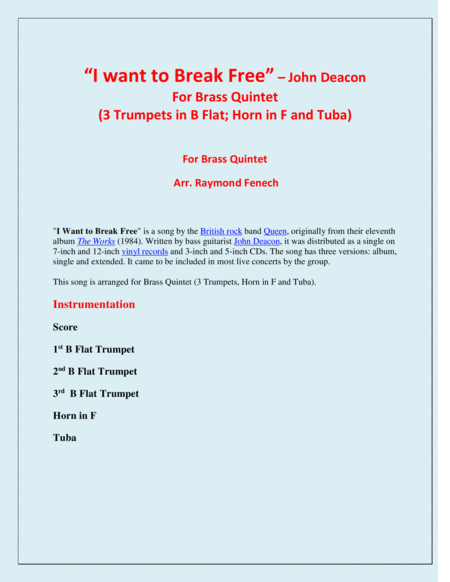 I Want To Break Free The Queen Brass Quintet 3 B Flat Trumpets Horn In F And Tuba Page 2