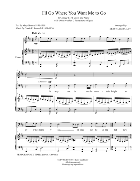 I Will Go Where You Want Me To Go Satb And Piano With C Instrument Obligato Page 2