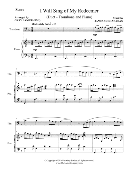 I Will Sing Of My Redeemer Duet Trombone Piano With Score Part Page 2