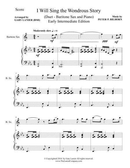 I Will Sing The Wondrous Story Early Intermediate Edition Baritone Sax Piano With Parts Page 2