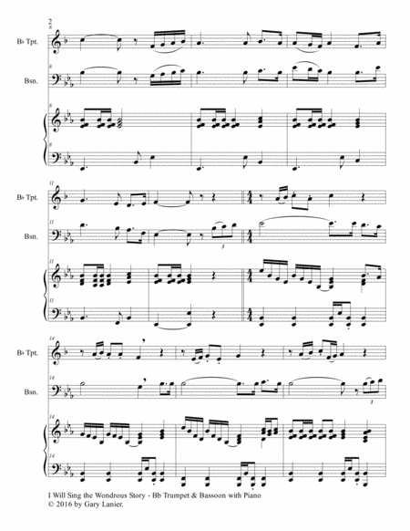 I Will Sing The Wondrous Story Trio Bb Trumpet Bassoon With Piano And Parts Page 2