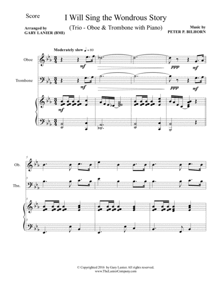 I Will Sing The Wondrous Story Trio Oboe Trombone With Piano And Parts Page 2