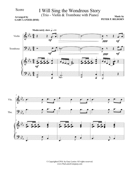 I Will Sing The Wondrous Story Trio Violin Trombone With Piano And Parts Page 2