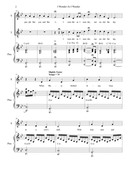 I Wonder As I Wander For 2 Part Choir Sop Ten Page 2
