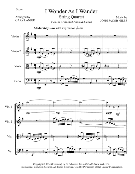 I Wonder As I Wander String Quartet Score Parts Page 2