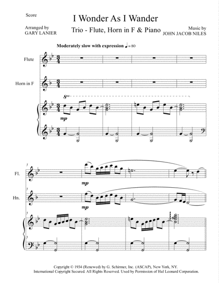 I Wonder As I Wander Trio Flute Horn In F And Piano Score With Parts Page 2