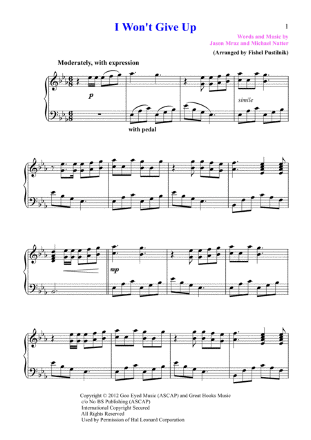 I Wont Give Up For Piano Page 2